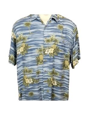 Vintage Pierre Cardin sz L  Hawaiian floral palm tree button-up collar shirt